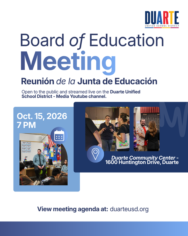 Graphic announcing the Board of Education Meeting happening on Oct. 15 at 7pm