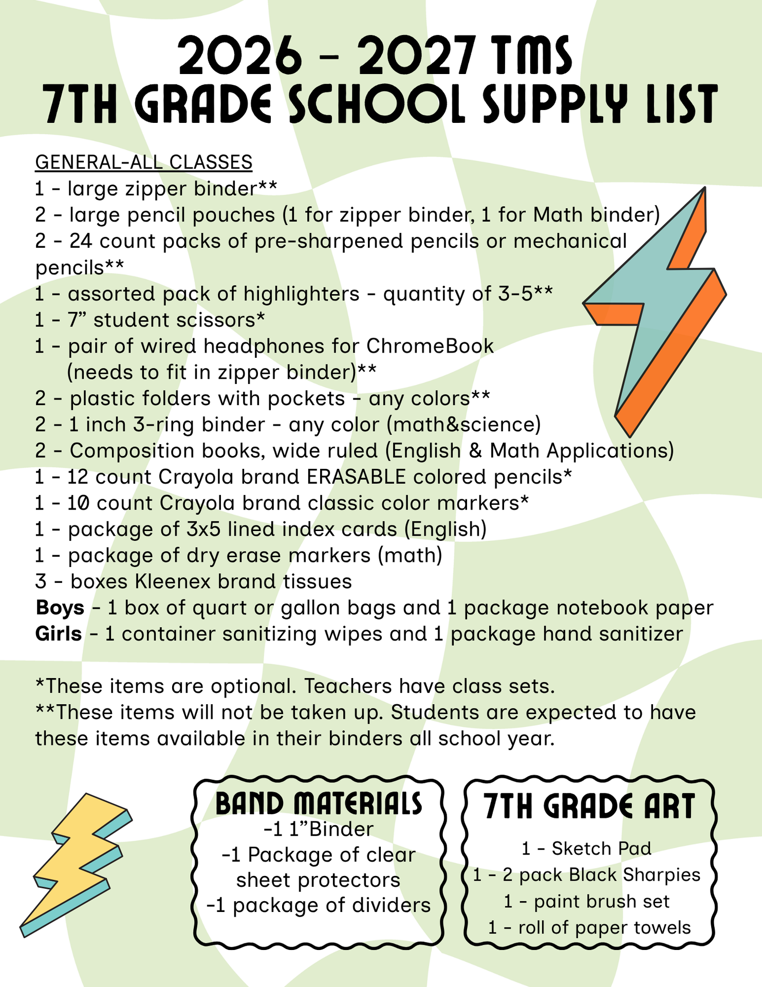 7th grade school supply list 2026-27