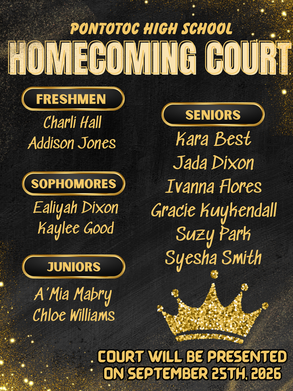 Homecoming court flyer with list of names and grades