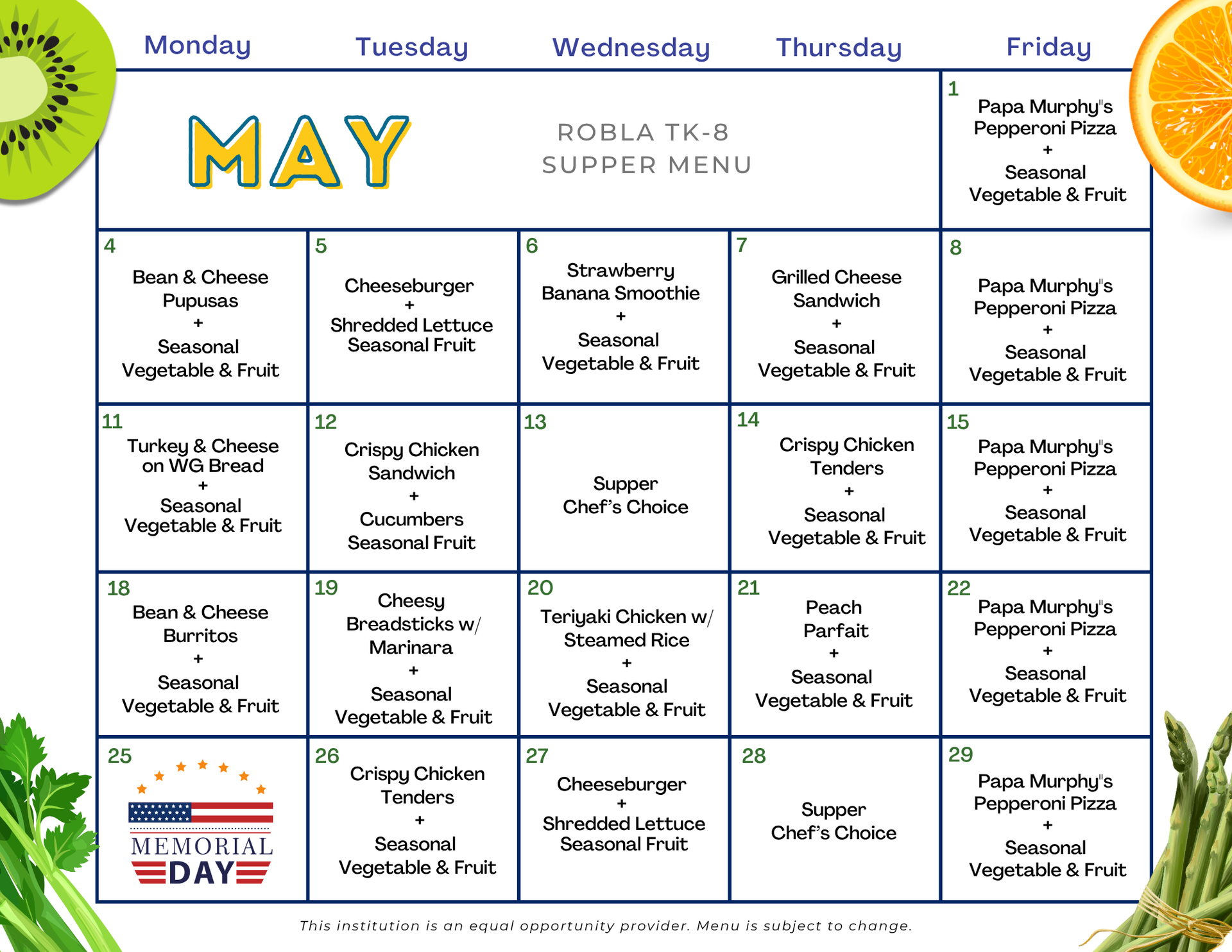 TK-6 Supper Menu - May