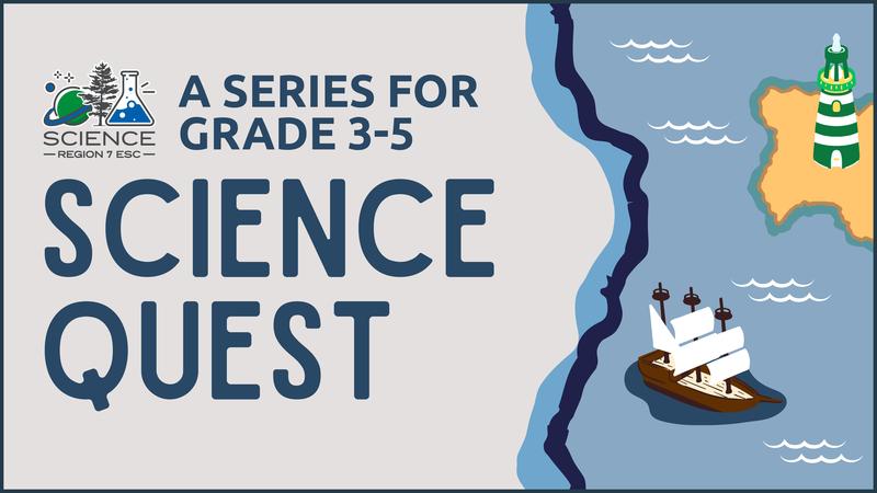 Science Quest series graphic for grades 3-5 with lighthouse, map, and sailing boat