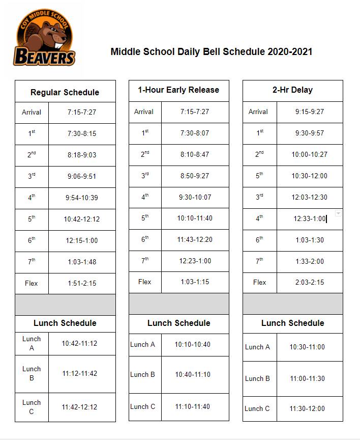 CMS Bell Schedule 2020-2021