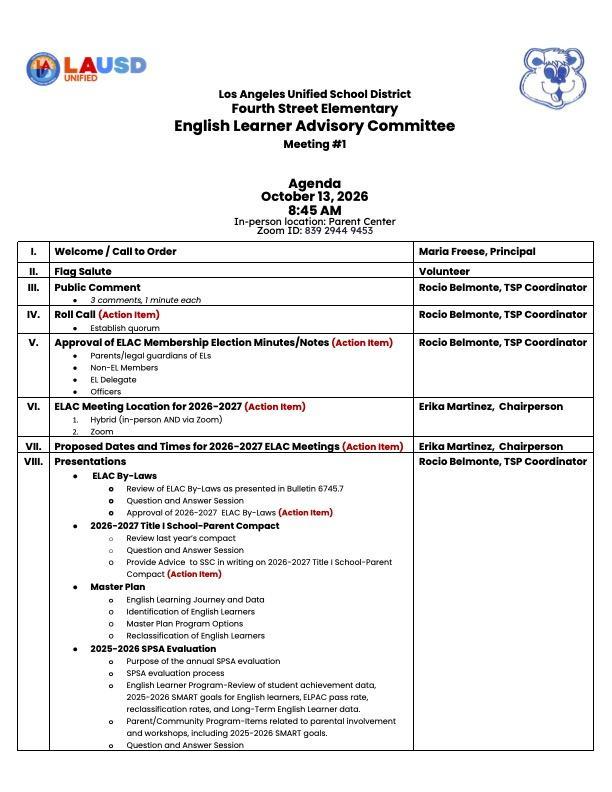 ELAC Agenda