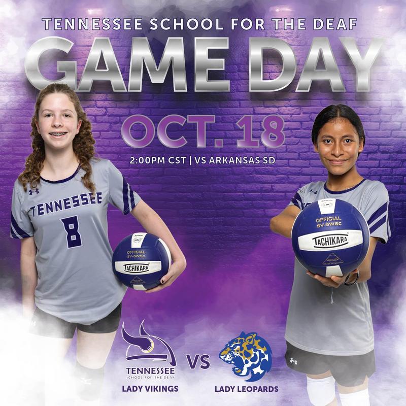 Two female volleyball plays posing on a flyer to announce their next volleyball game.