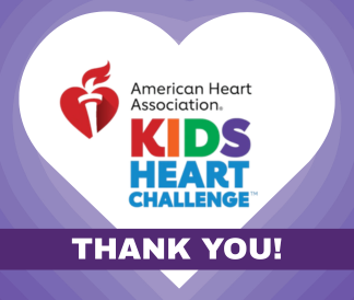 American Heart Association Kids Heart Challenge Thank You inside a White Heart