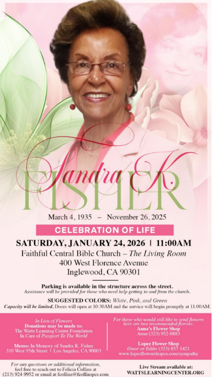 Celebration of Life for Sandra K. Fisher – Join Us on January 24, 2026 Featured Photo