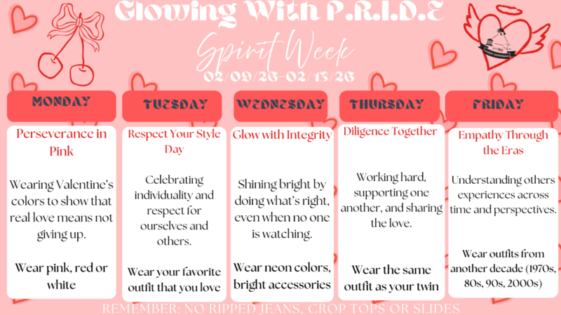 spirit week flyer that describes the themes