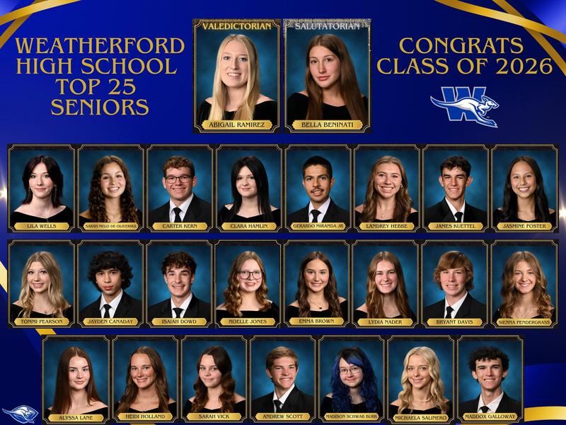 Weatherford ISD Announces Top 25 Seniors for the Class of 2026 Featured Photo