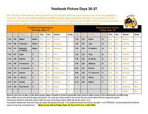 Yearbook Picture Day Schedule