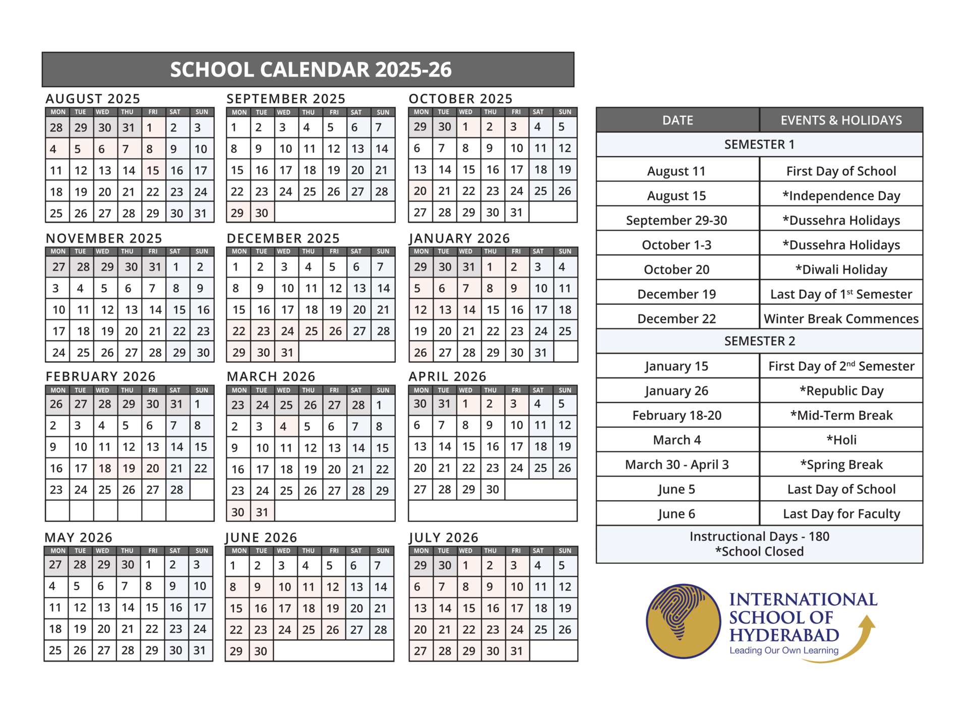 ISH Calender 2025-26