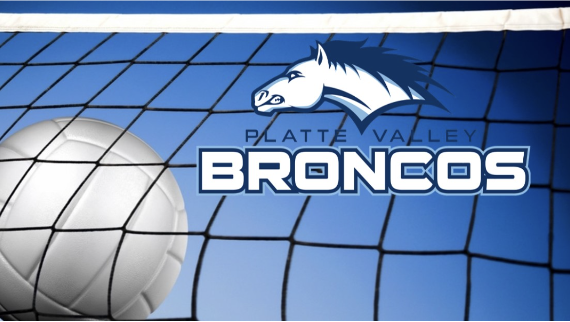 volleyball and net with the school logo overlaying them