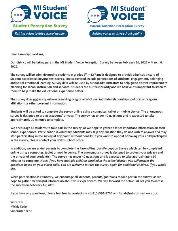 Student Voice Survey Announcement for students in Grades 5-12