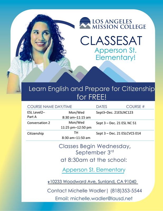 ESL and Citizenship classes begin September 3rd