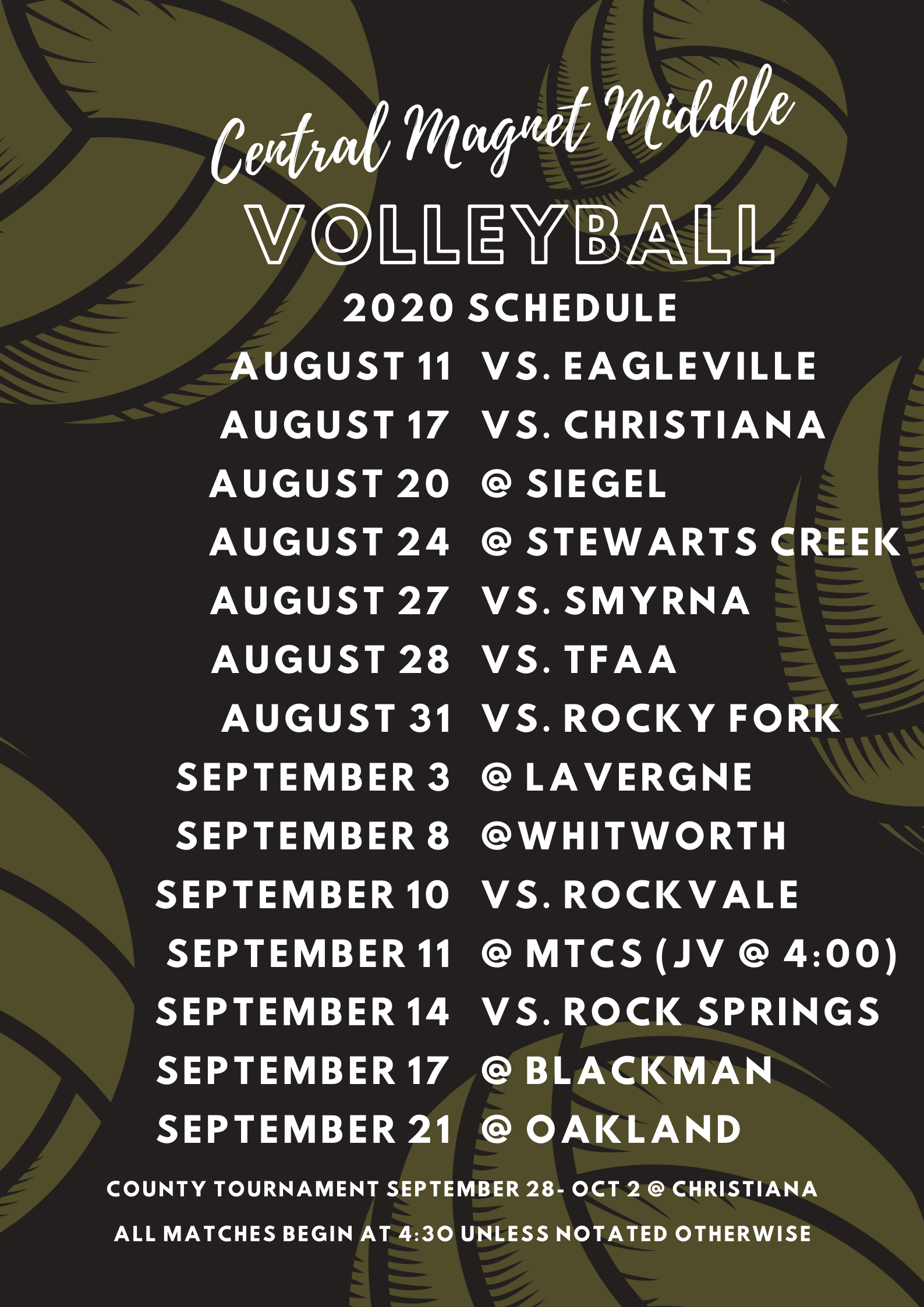 Schedule 2020 Middle School Girls Volleyball Central School
