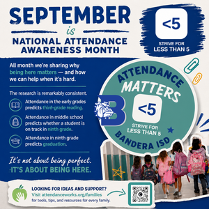 strive for less than 5. small picture of kids walking with backpacks. less than 5 logo and bisd.