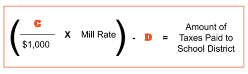 Formula showing calculation for taxes paid to school district.