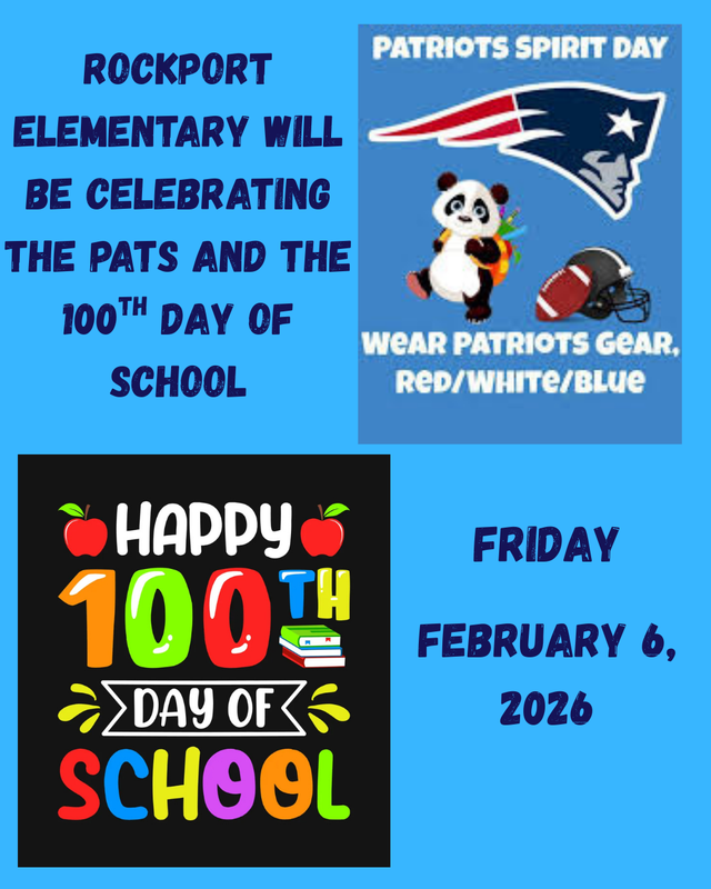 Join RES in celebrating the 100th day of school and the New England Patriots heading to the Superbowl. Friday, Feb. 6, 2026