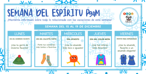 Spanish- Blue snowflake theme with 5 boxes with icons in them