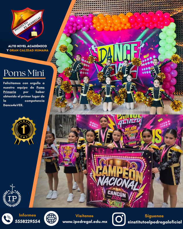Felicitamos al equipo Poms Mini primaria inferior del instituto El Pedregal, por su destacada participación en el nacional Dance4Ever. Featured Photo