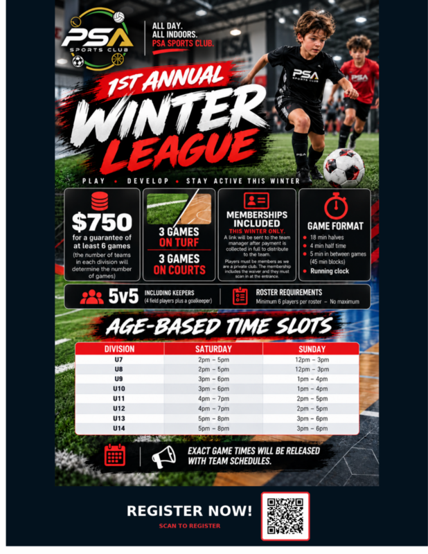 PSA Soccer Winter League Registration is now open!