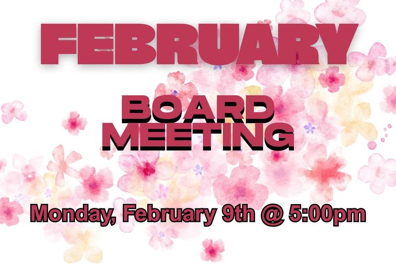 pink flowers with text restating the information for the February board meeting