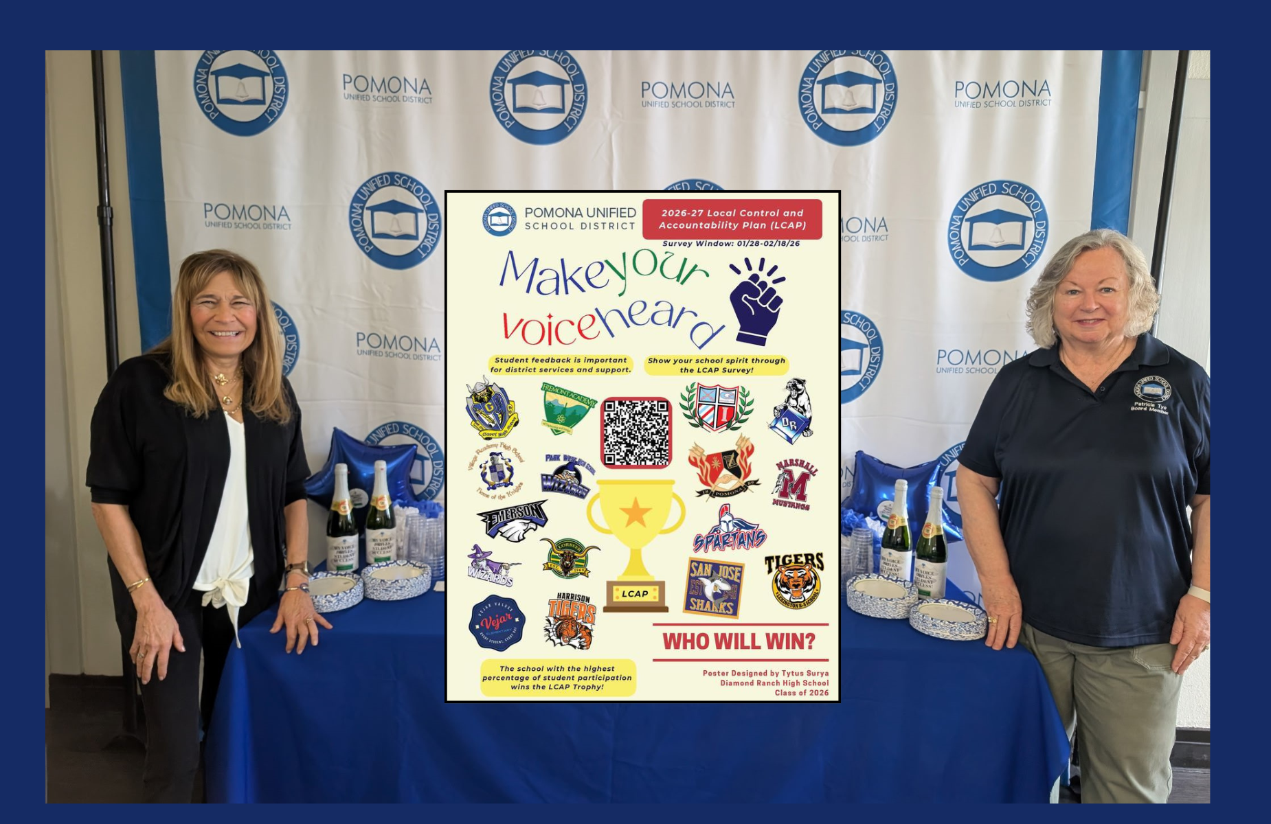 Board Vice President Dr. Perlman and Board Member Patricia Tye kicked off the LCAP survey - Make Your Voice Heard and Take the Survey Today! - image for web