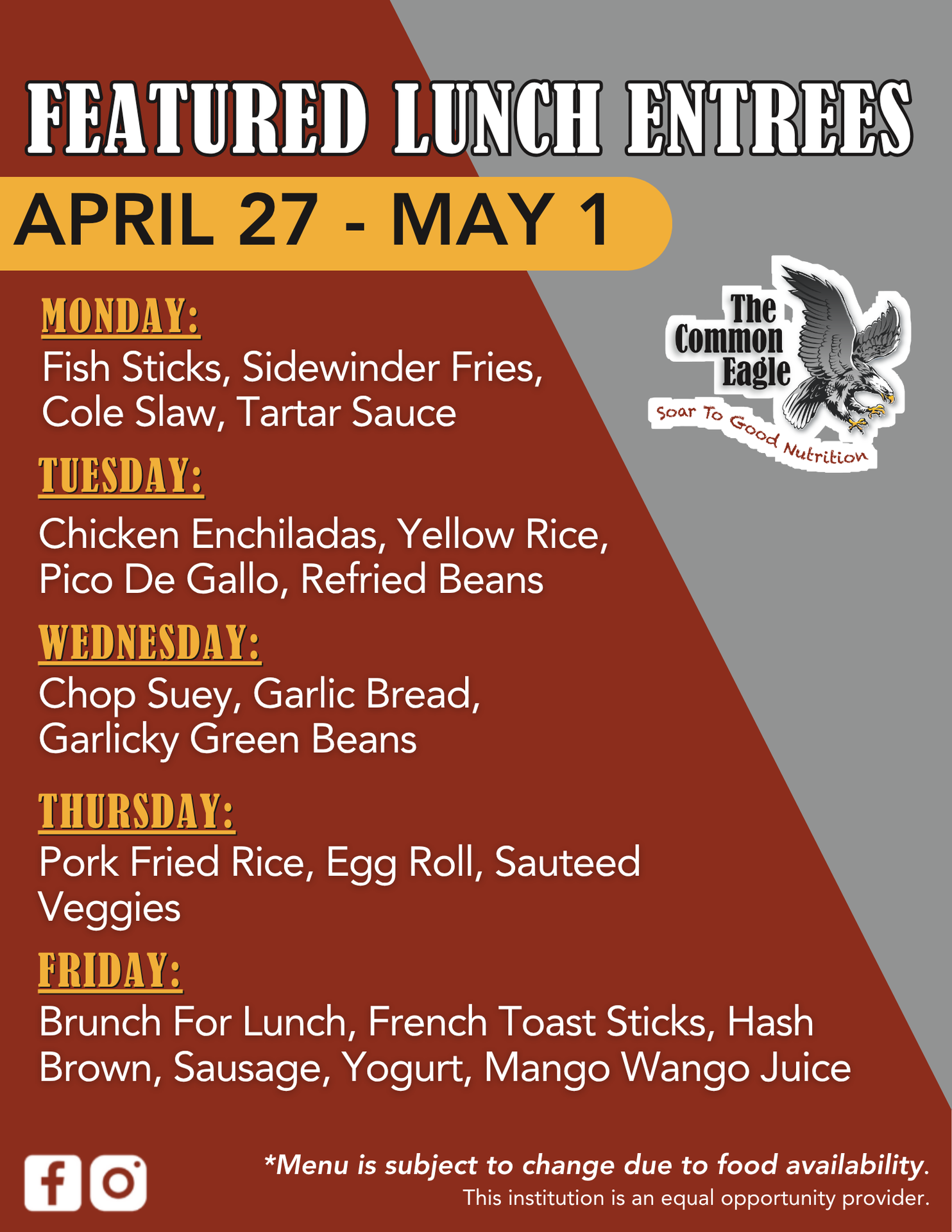Cafe Menu April 27-31, 2026