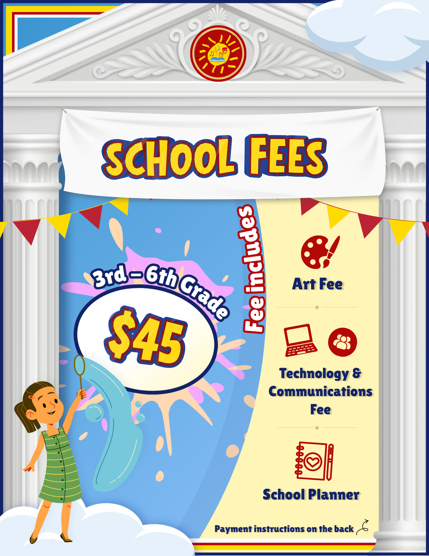 3rd through 6th grade fees = $45