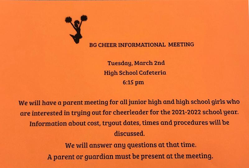 BG JH/HS Cheer Tryouts Parent Informational Meeting