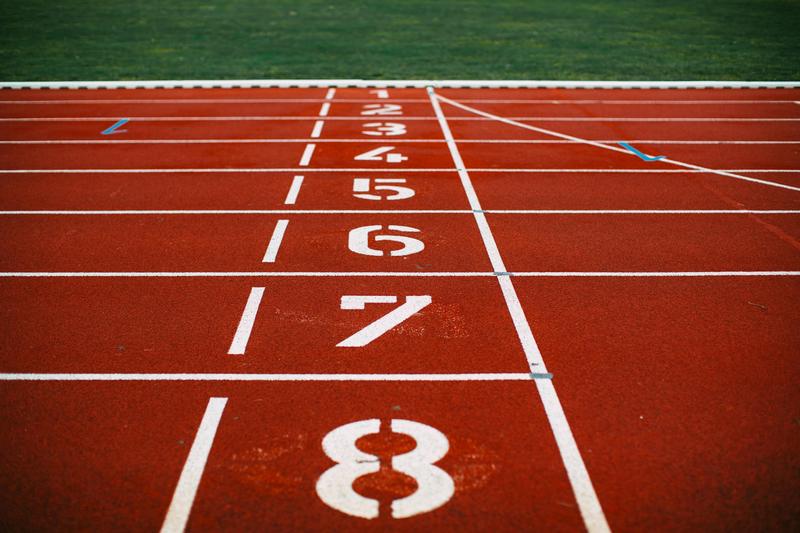 running track lanes numbered one through eight
