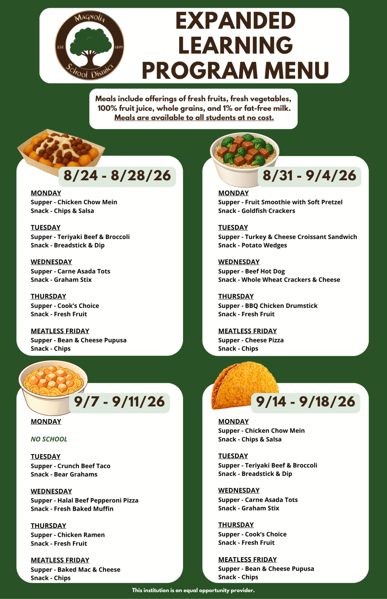 UPDATED Supper and Snack Menu for AUG-SEPT 2026