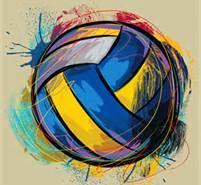 A colorful picture of a spinning volleyball