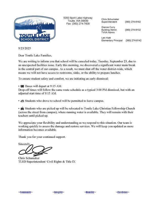 Letter to parents busted water main