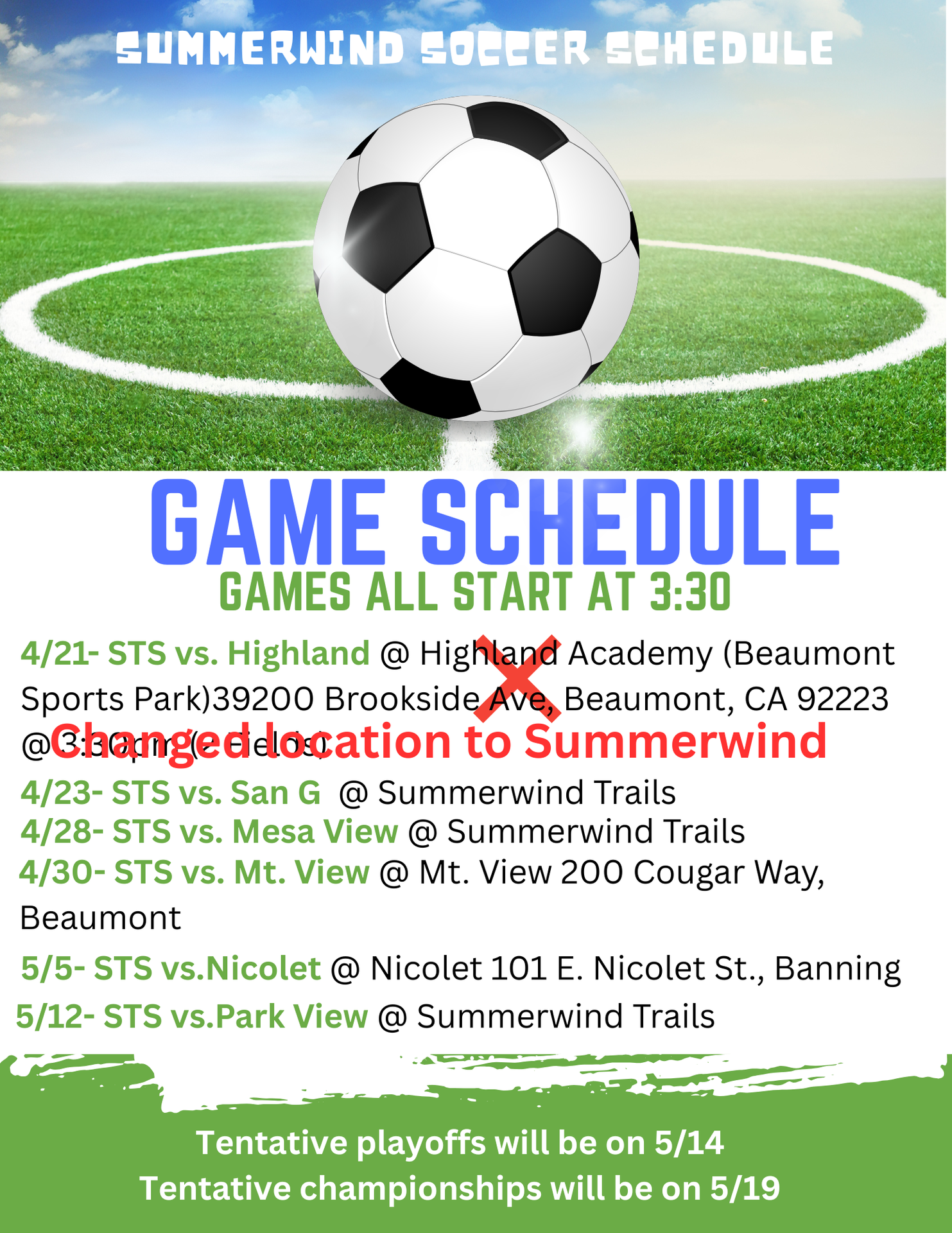 soccer game schedule