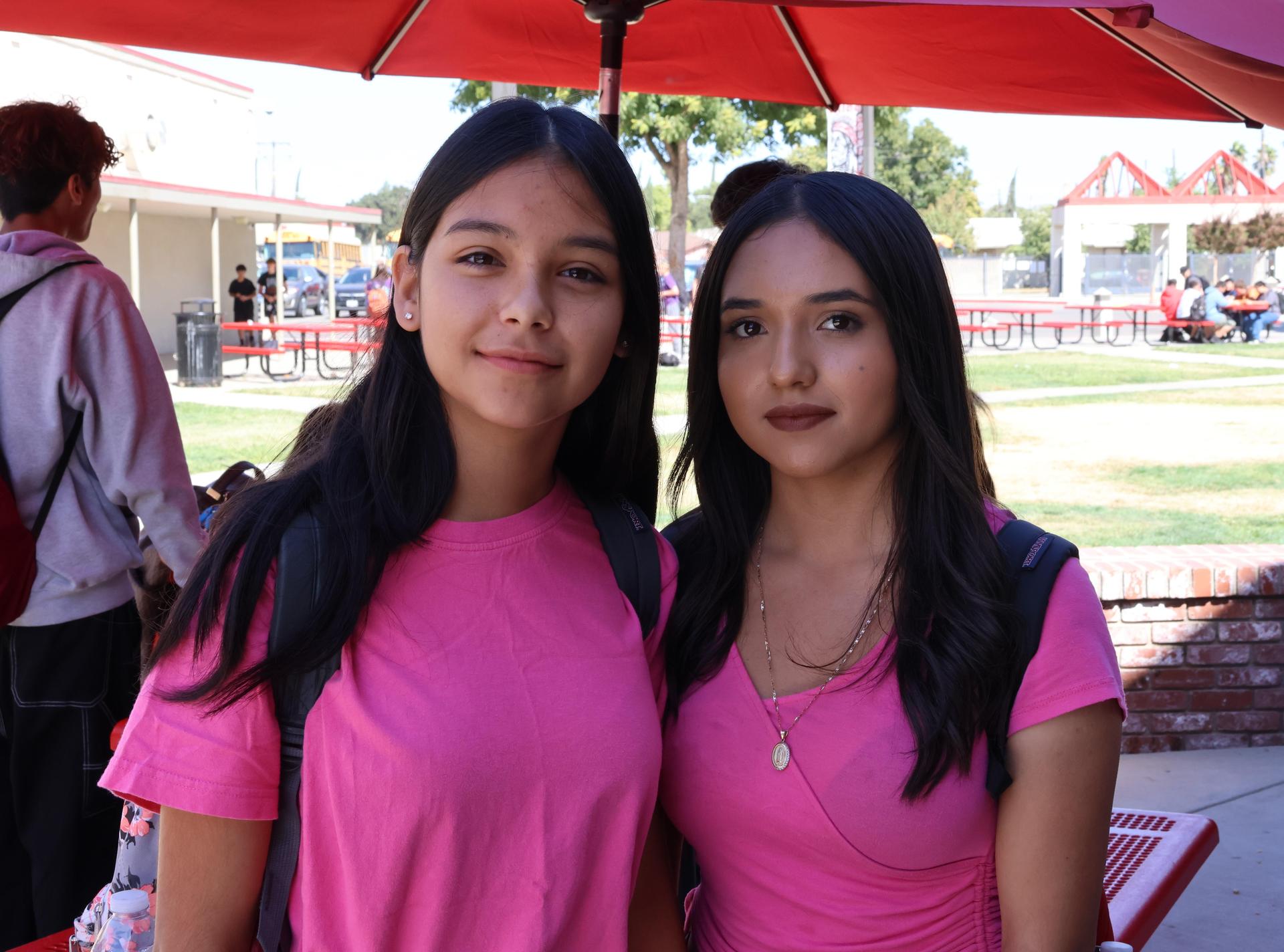 students dressed in pink to show school spirit