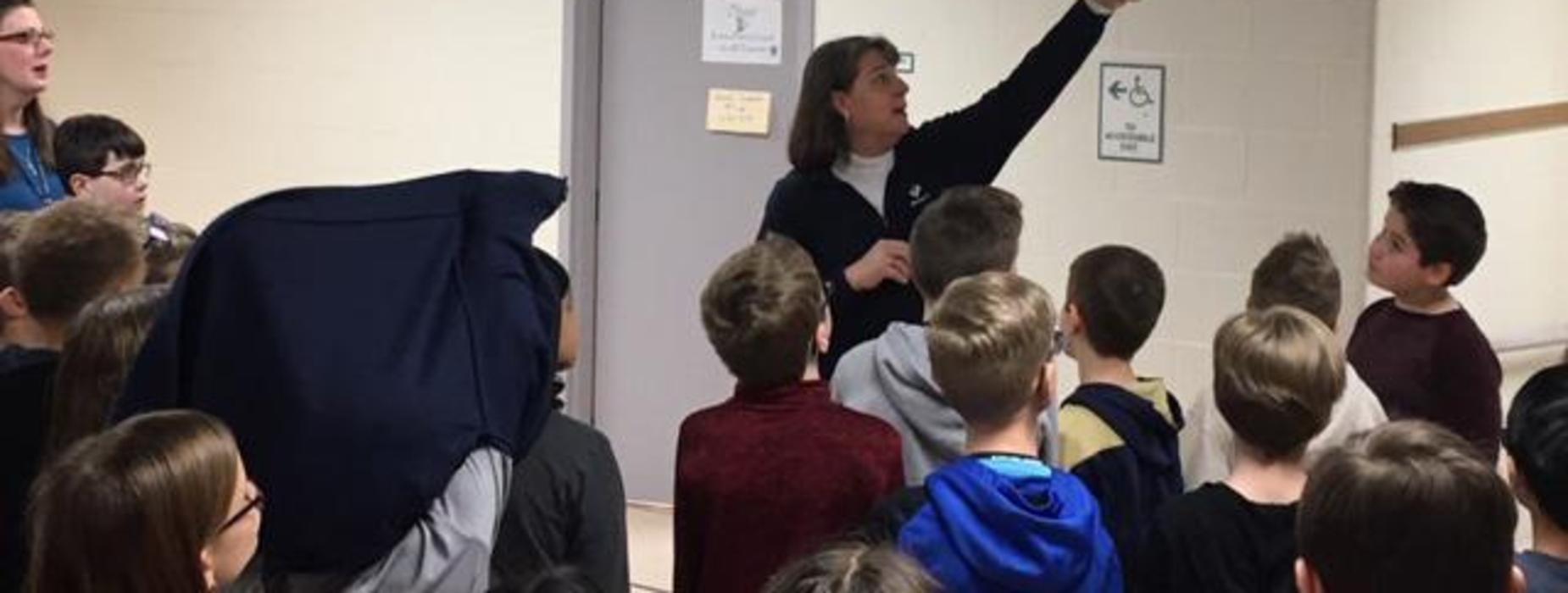 Massaro Construction tours Sloan 4th graders through the renovation areas of the school.