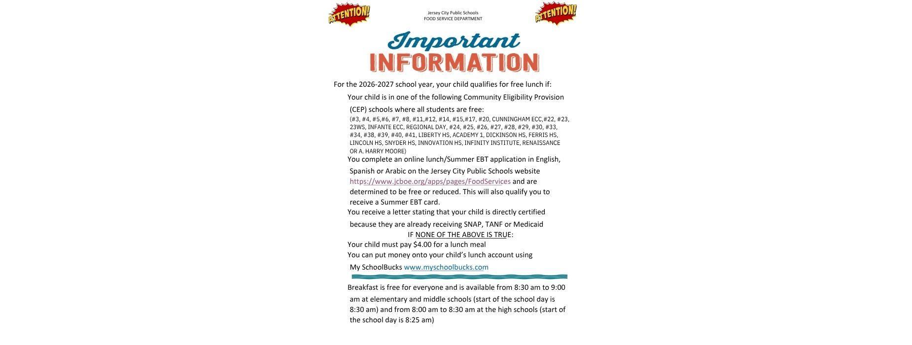 Important information about free lunch eligibility for the school year.
