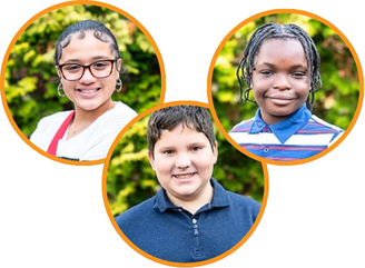 Center School students in collage style format, smiling at camera during a picture day event. 