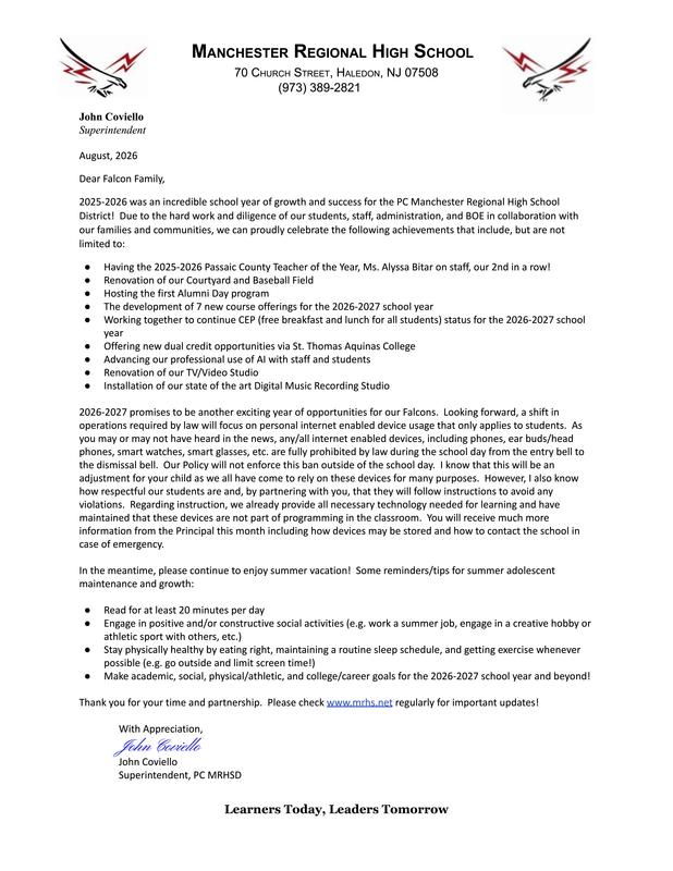 Superintendent Message - For August 2026