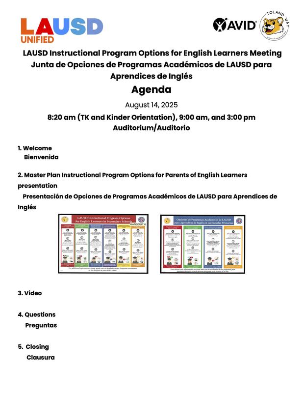 LAUSD Instructional Program Options for English Learners Meeting