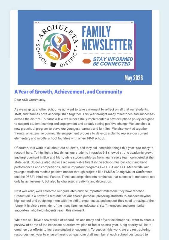 screenshot of the may newsletter