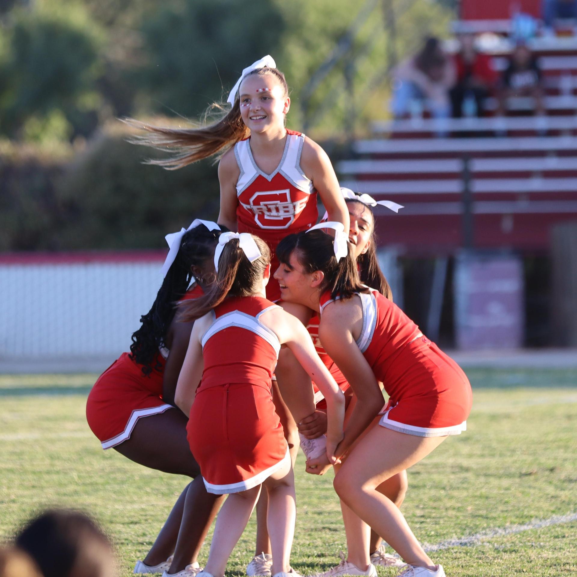 junior varsity cheerleaders at the Kerman game