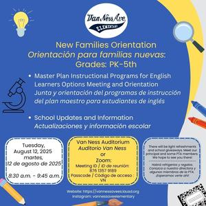 New Families Orientation Orientación para familias nuevas. Grades: PK-5th