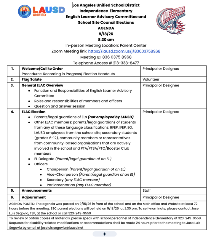 English Learner Advisory Committee and School Site Council Elections