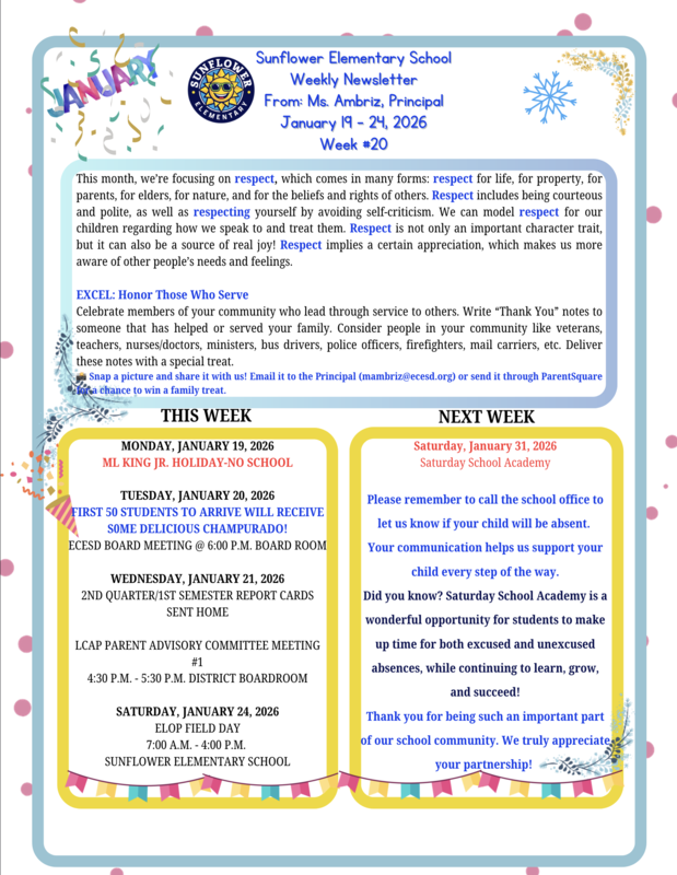 Sunflower Weekly Newsletter Week 20