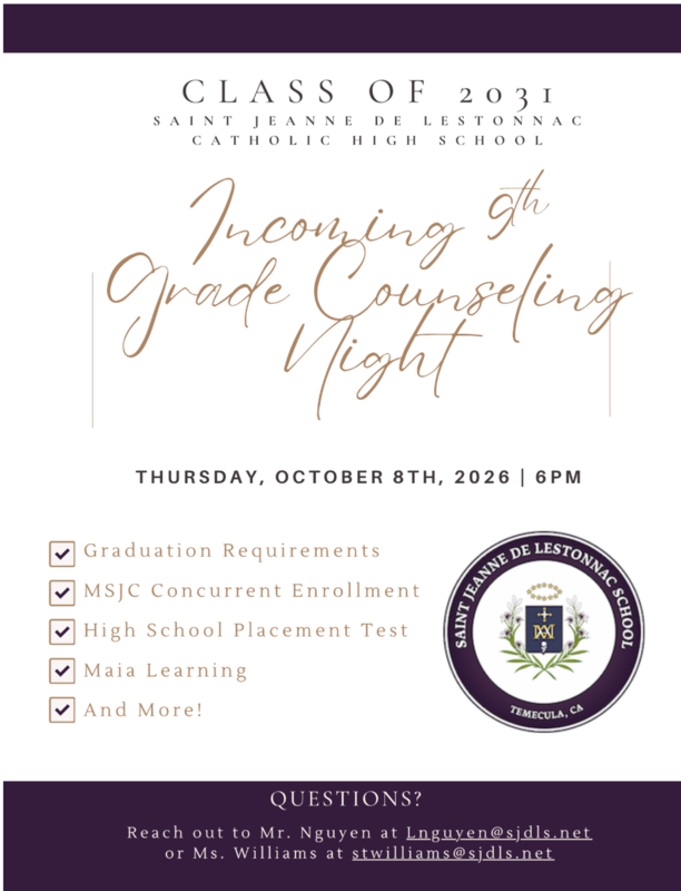 Incoming 9th grade counseling night