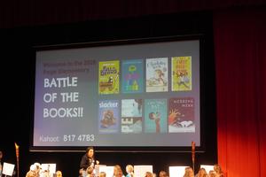 The screen shows the titles of books that are part of the battle rounds.