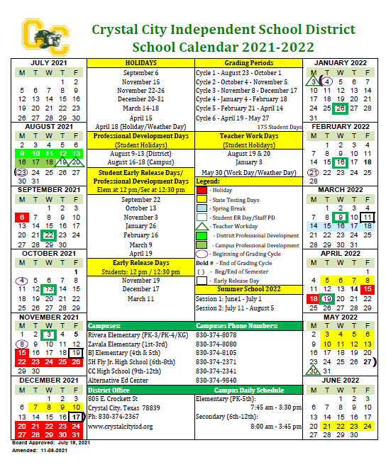 REVISED School Calendar 2021-22 Featured Photo