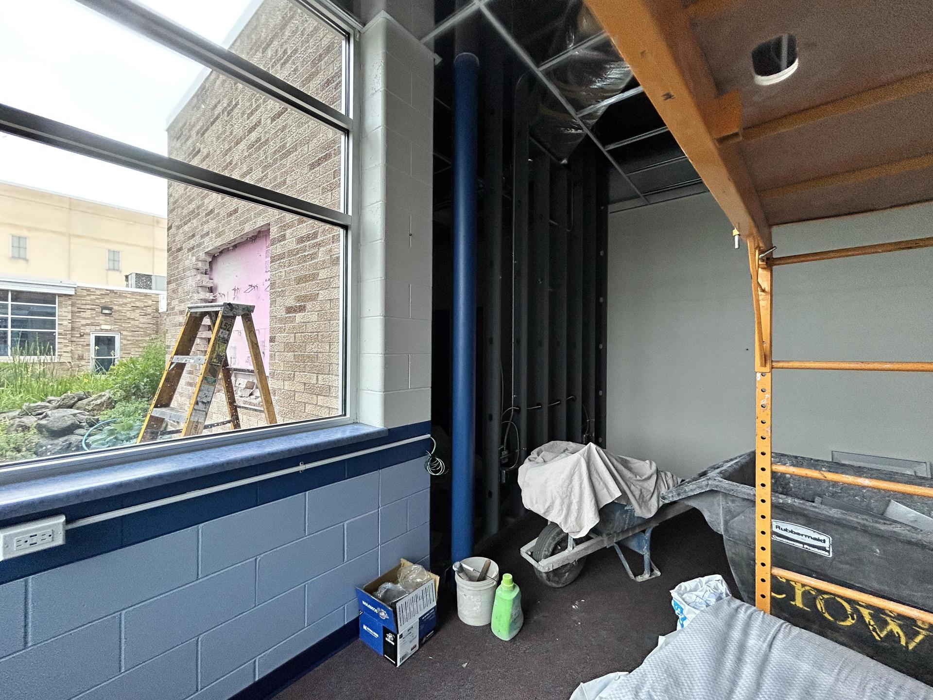LLHS library remodel view to outside window opening