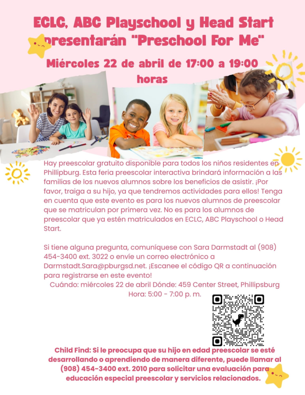 white background with pink wording flyer with information about preschool for me in spanish